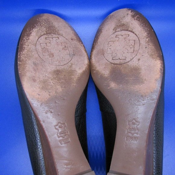 Tory Burch Annelise Round Toe 1.5" Low Wedge Black Pebble Leather Size 9.5 - Picture 7 of 9